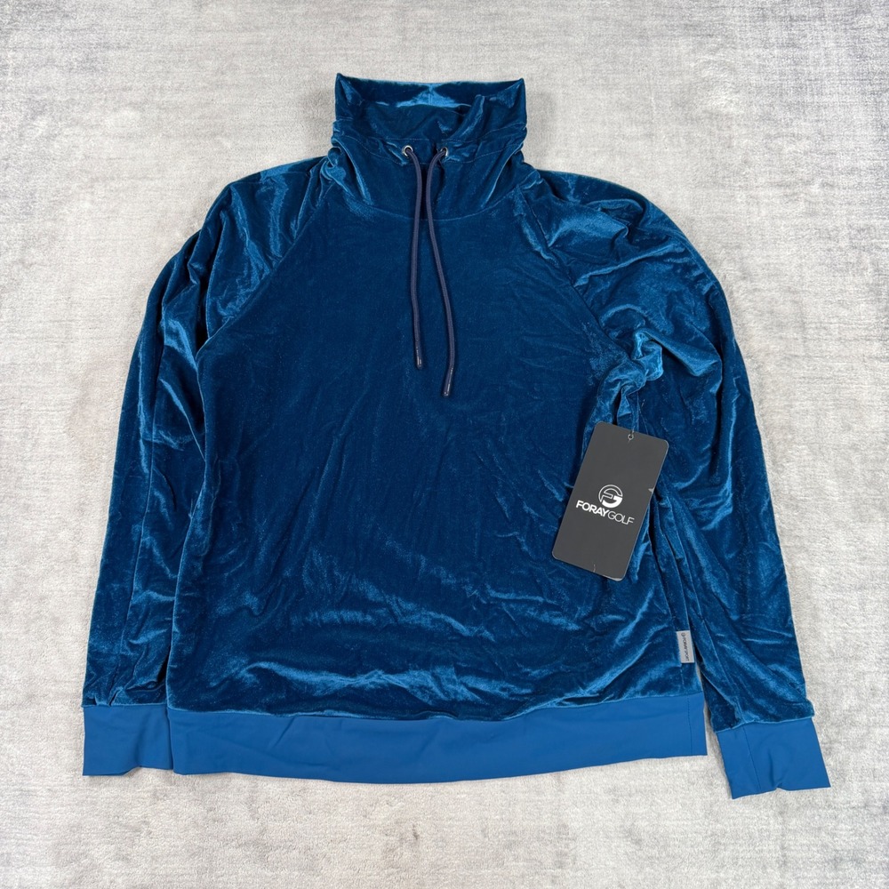 Foray Golf Sweatshirt Women Medium Blue Velvet Funnel Neck Pullover Top